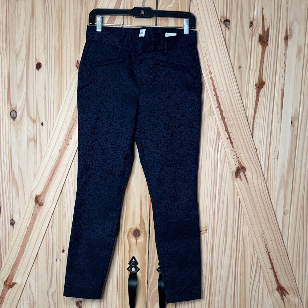 GAP Navy Floral-Textured Cropped Slim Jeans